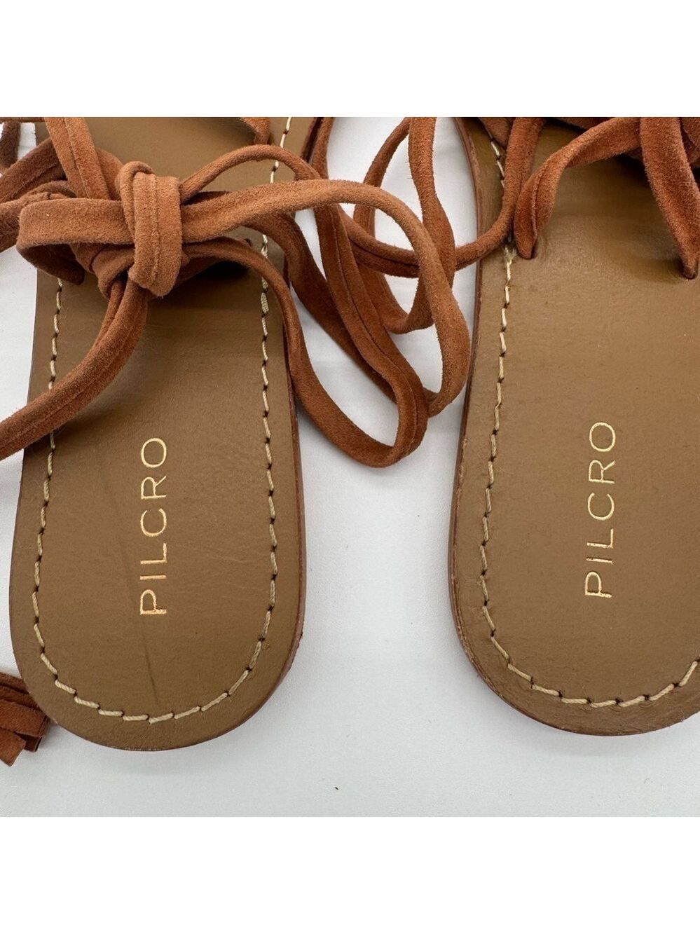 Anthropology Pilcro Women's Tan Thong Tie-Up Ankle Sandals Size 9 - Picture 3 of 5